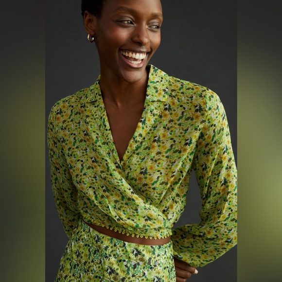 Favorite Daughter The Lover Wrap Top in Green Motif Size Medium - Picture 1 of 12